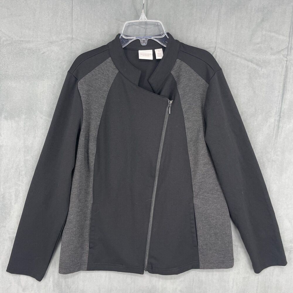 Weekends by Chico's Jacket Womens Medium Black Full Zip Long Sleeve Rayon Blend
